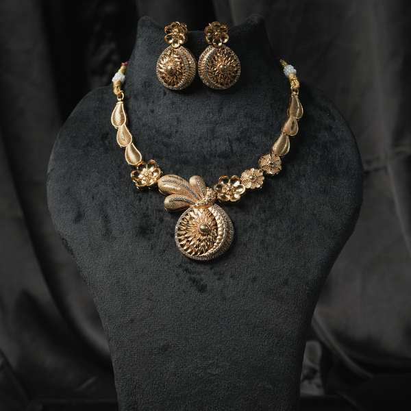 Golden Plated Necklace Set With Traditional Pendant