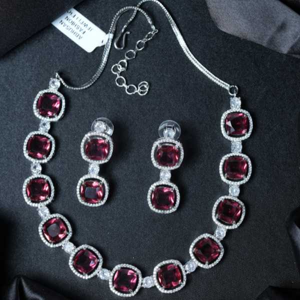 Cushioncut Ruby Finish Necklace Set